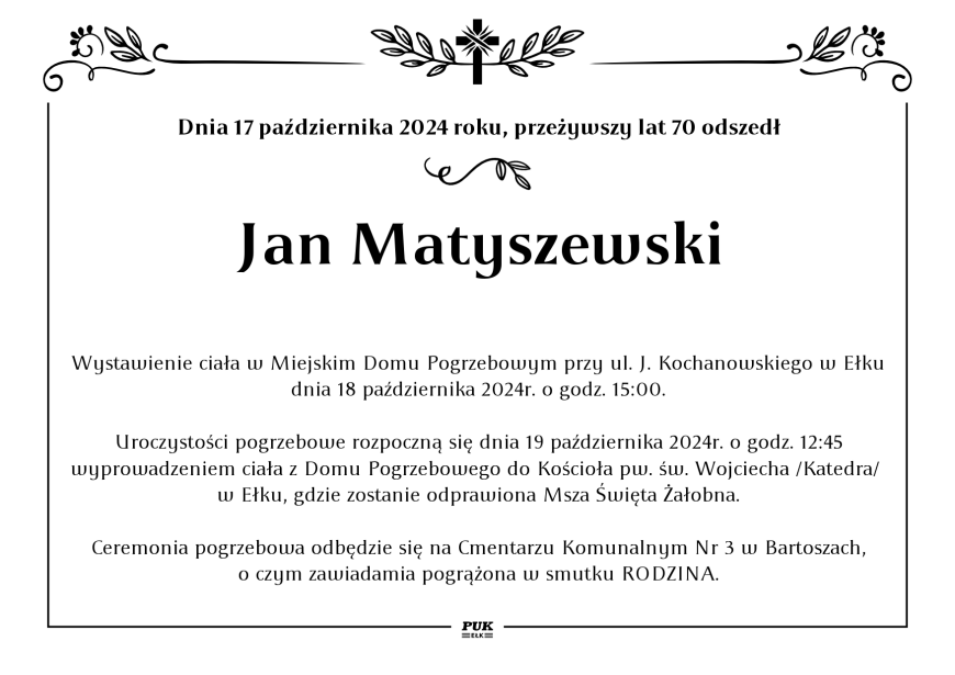 Jan Matyszewski - nekrolog